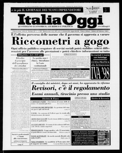 Italia oggi : quotidiano di economia finanza e politica